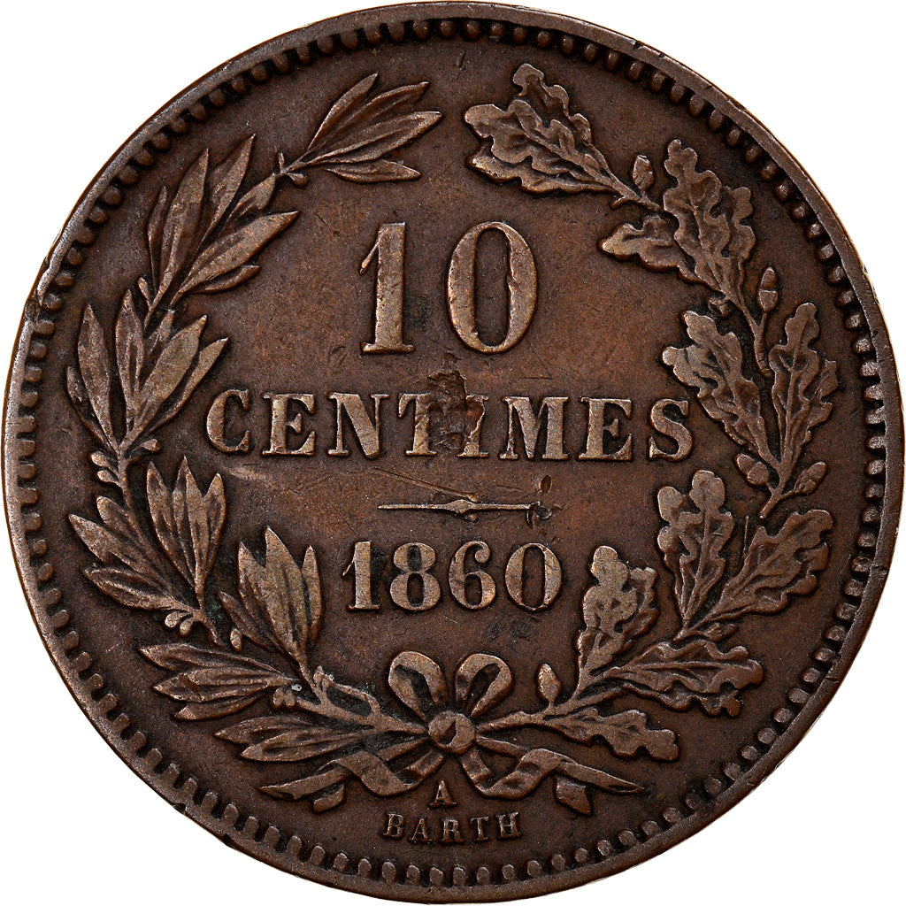 Coin, Luxembourg, William III, 10 Centimes, 1860, Paris, EF(40-45), Bronze