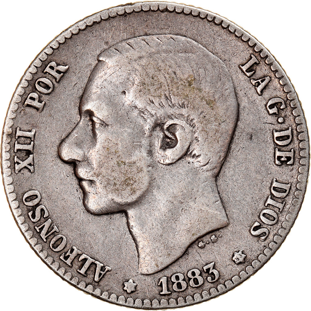 Moneta, Spagna, Alfonso XII, Peseta, 1883, Madrid, MB+, Argento, KM:686