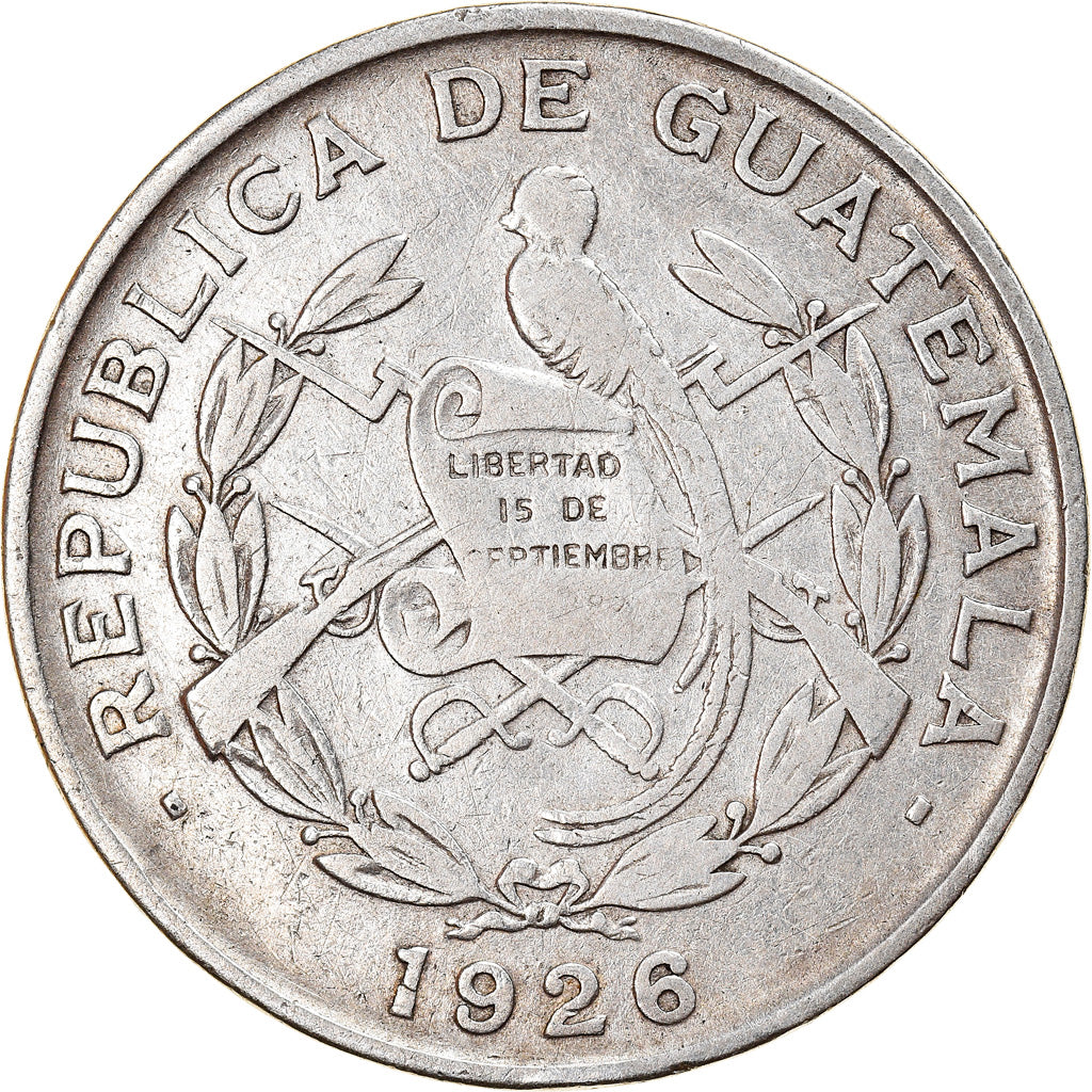 Moeda, Guatemala, 1/4 Quetzal, 1926, London, VF(30-35), Prata, KM:243.1