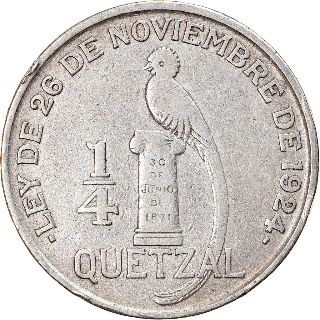 Moeda, Guatemala, 1/4 Quetzal, 1926, London, VF(30-35), Prata, KM:243.1