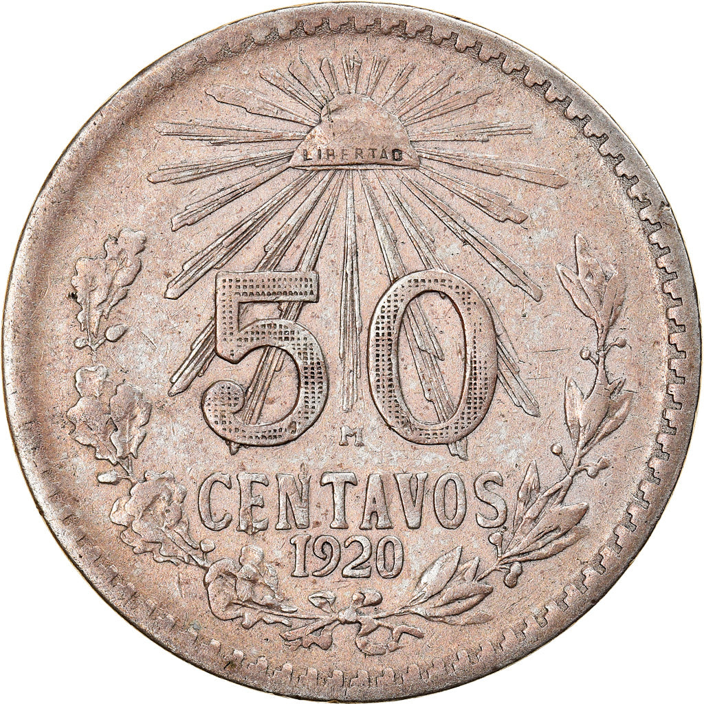 Coin, Mexico, 50 Centavos, 1920, Mexico City, VF(30-35), Silver, KM:447