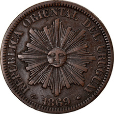 Coin, Uruguay, 4 Centesimos, 1869, Paris, VF(30-35), Bronze, KM:13