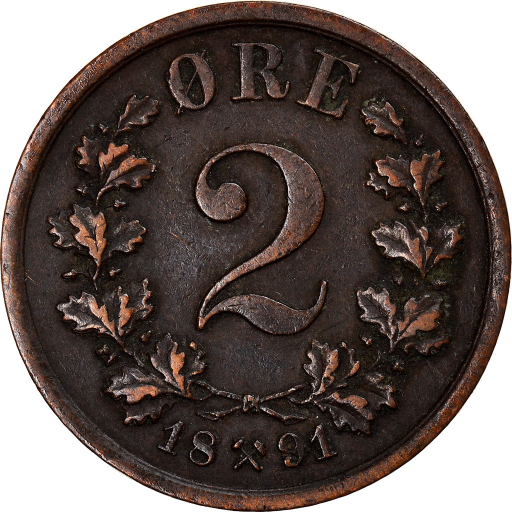 Coin, Norway, Oscar II, 2 Öre, 1891, VF(30-35), Bronze, KM:353