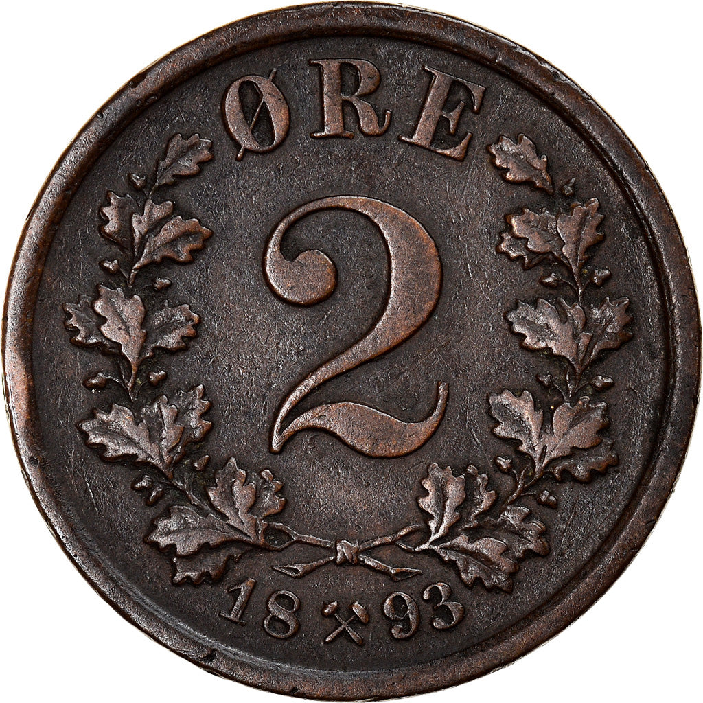 Coin, Norway, Oscar II, 2 Öre, 1893, VF(30-35), Bronze, KM:353