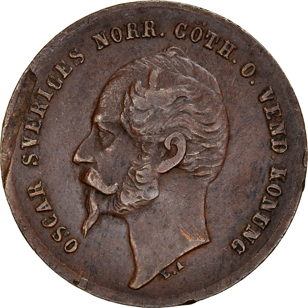 Coin, Sweden, Oscar I, 2 Öre, 1857, VF(30-35), Bronze, KM:688