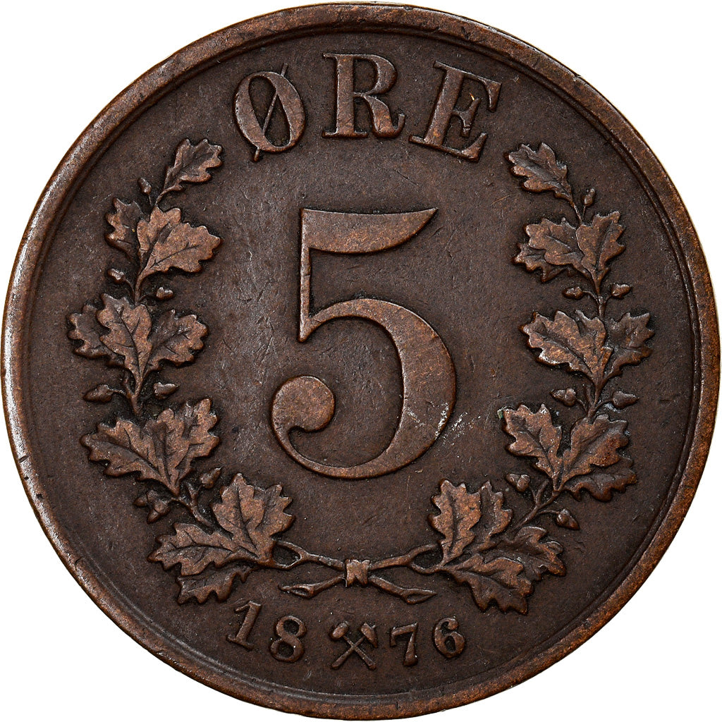 Coin, Norway, Oscar II, 5 Öre, 1876, VF(30-35), Bronze, KM:349