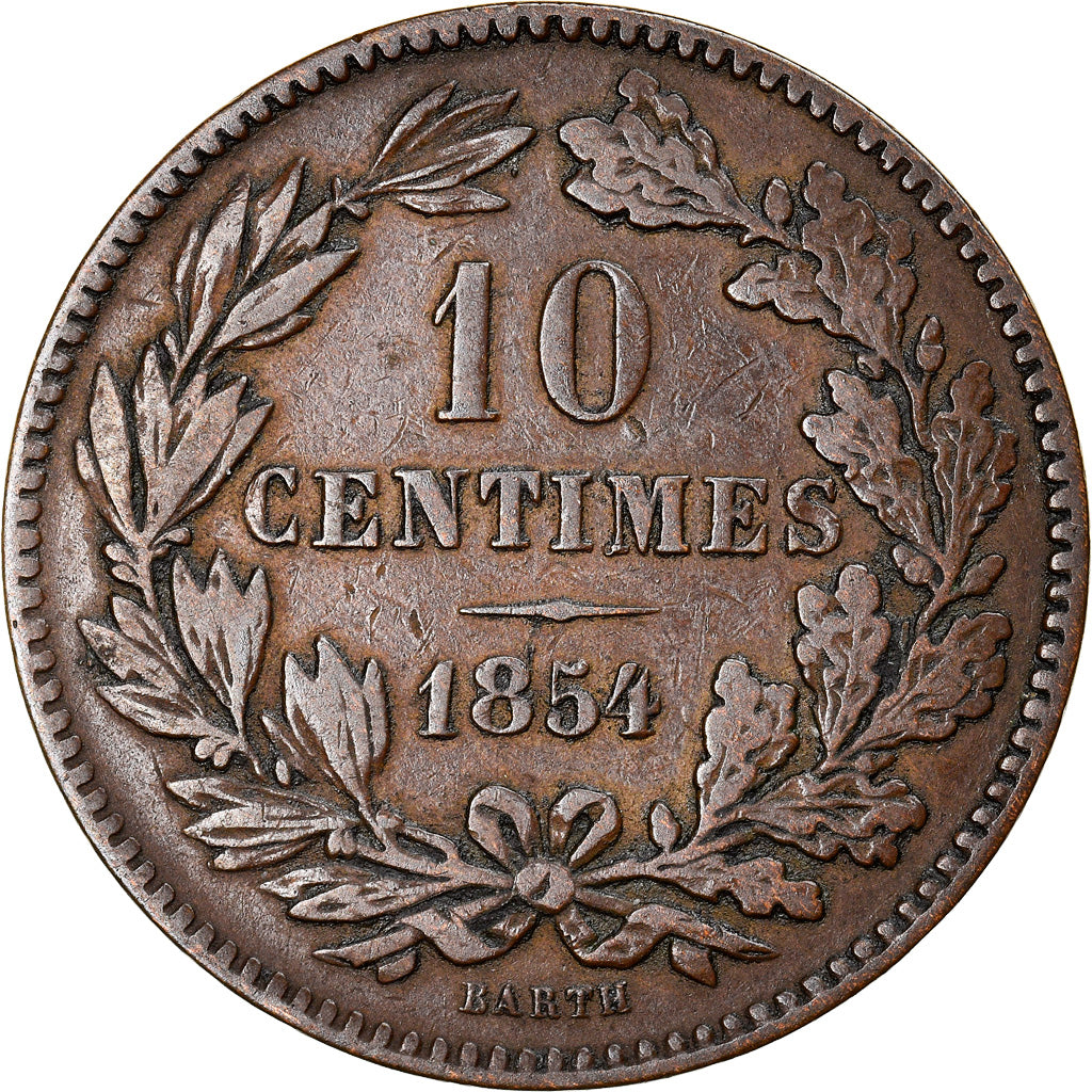 Coin, Luxembourg, William III, 10 Centimes, 1854, Utrecht, VF(30-35), Bronze
