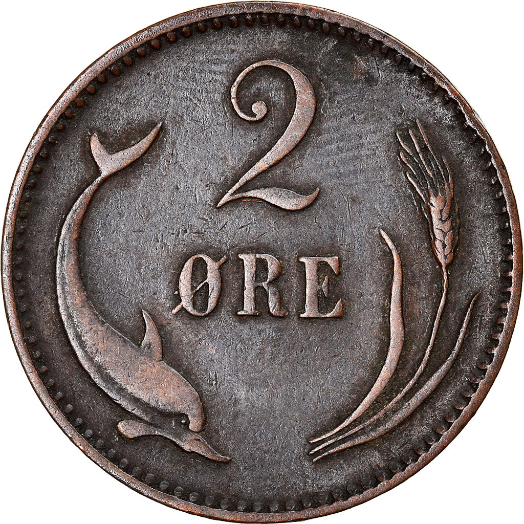 Coin, Denmark, Christian IX, 2 Öre, 1883, Copenhagen, VF(20-25), Bronze