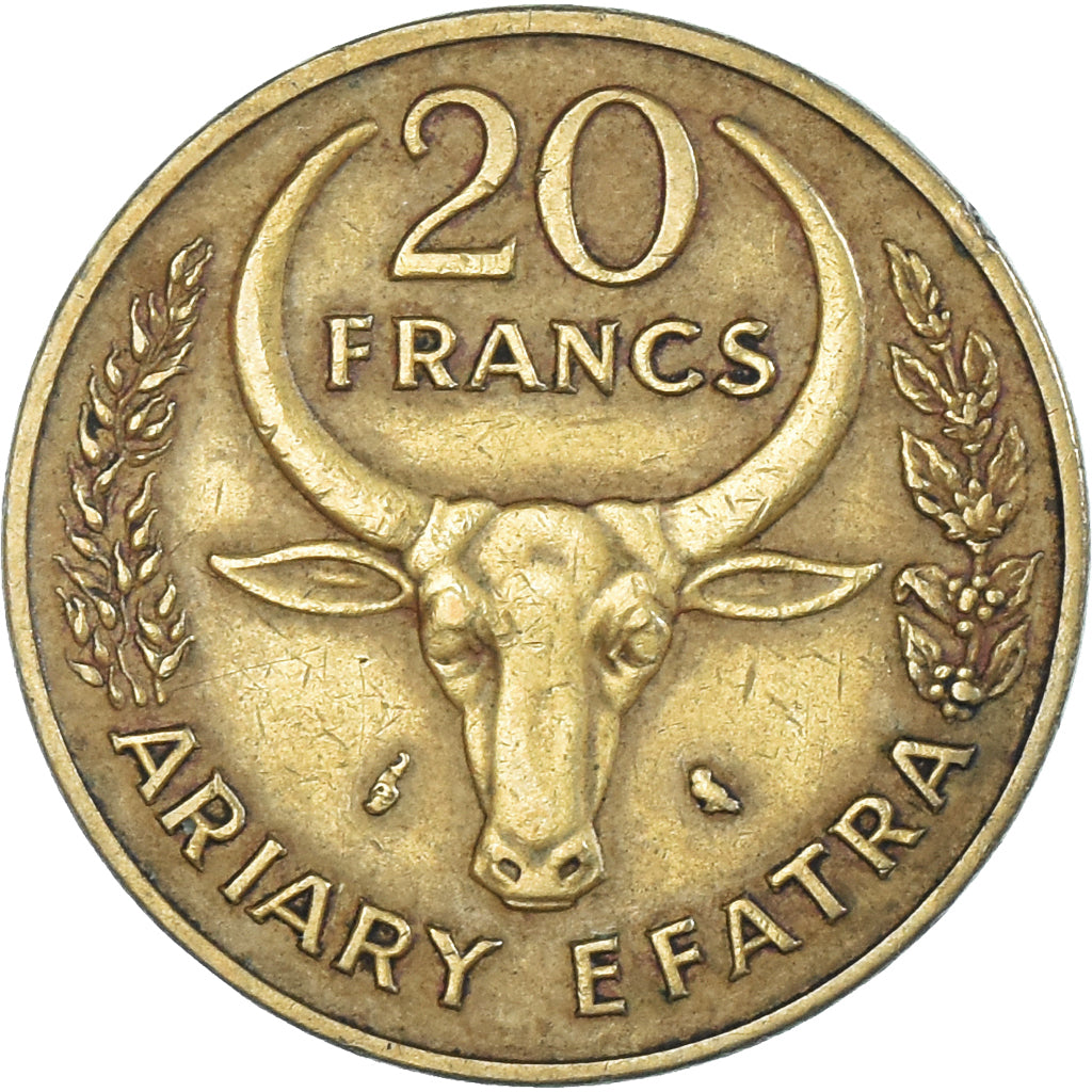 Coin, Madagascar, 20 Francs, 4 Ariary, 1971