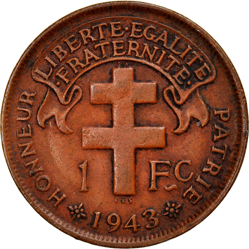 Coin, Cameroon, Franc, 1943, Pretoria, VF(30-35), Bronze, KM:5, Lecompte:16