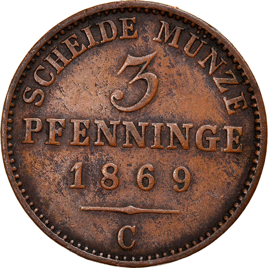 Coin, German States, PRUSSIA, Wilhelm I, 3 Pfennig, 1869, Cleves, VF(20-25)