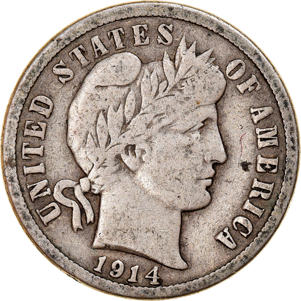 Coin, United States, Barber Dime, Dime, 1914, U.S. Mint, Philadelphia