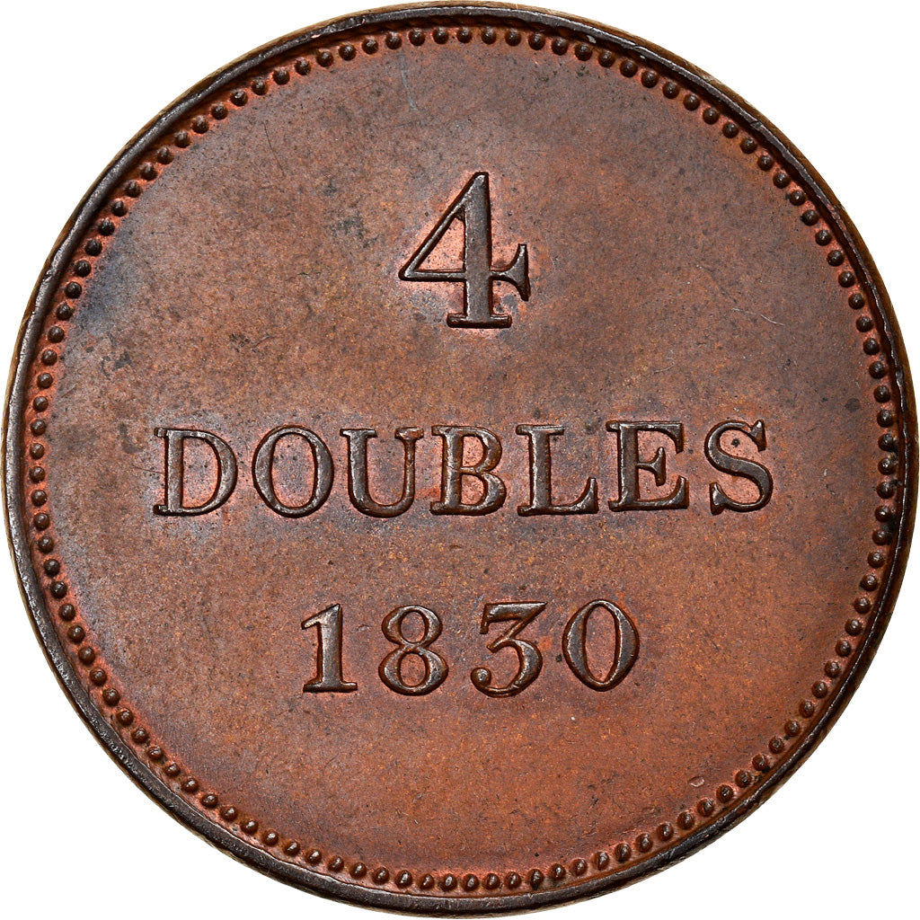 Coin, Guernsey, William IV, 4 Doubles, 1830, Heaton, EF(40-45), Copper, KM:2