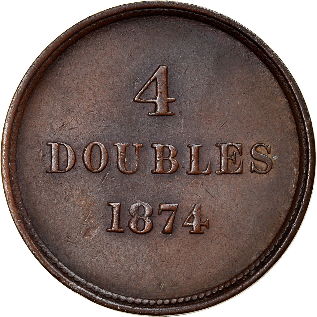 Coin, Guernsey, Victoria, 4 Doubles, 1874, Heaton, Birmingham, EF(40-45)