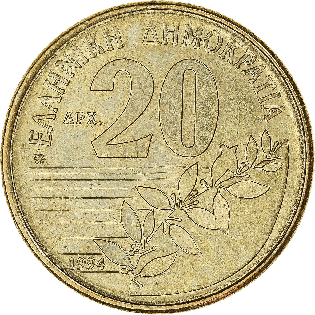Moeda, Grécia, 20 Drachmes, 1994