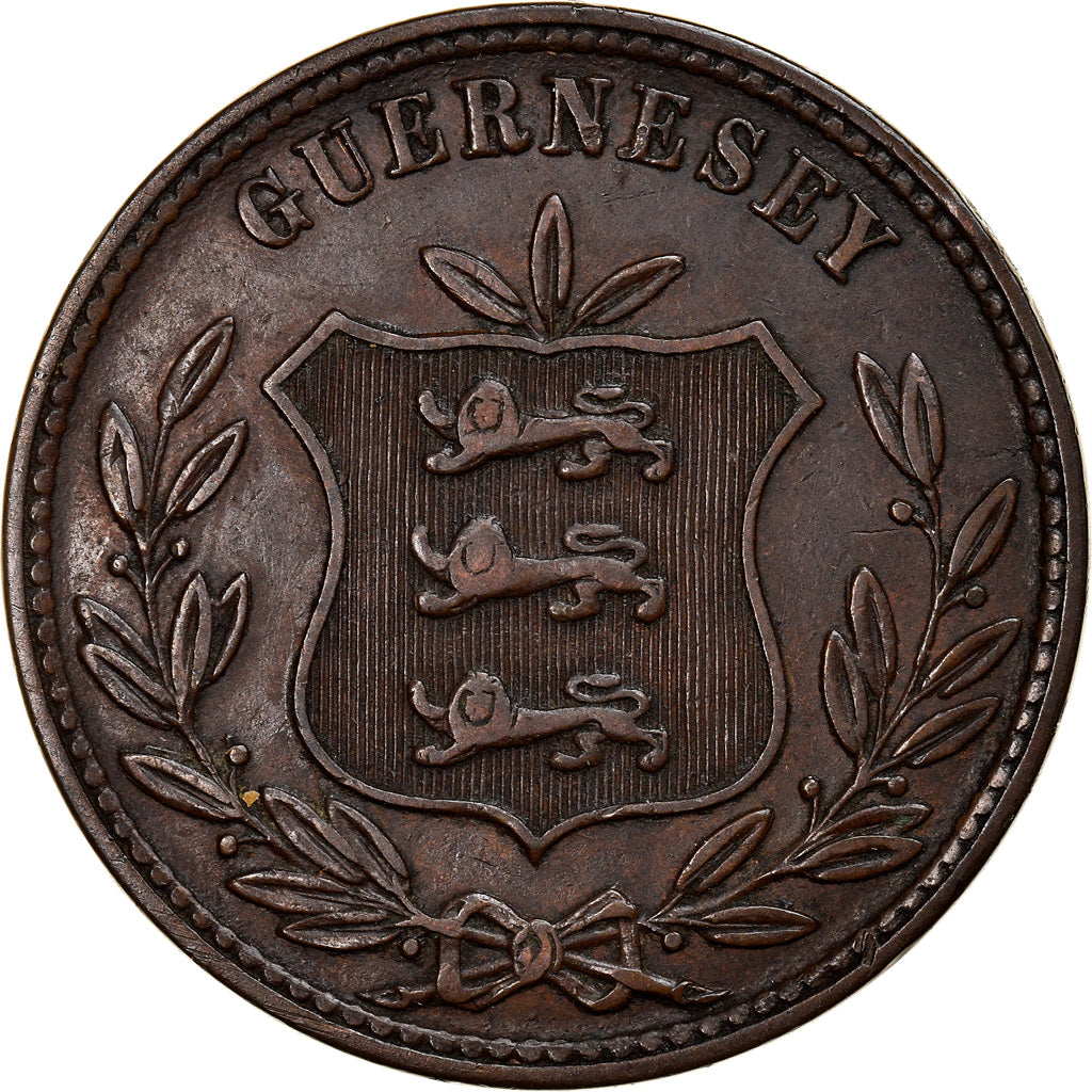 Coin, Guernsey, Victoria, 8 Doubles, 1874, Heaton, Birmingham, EF(40-45)