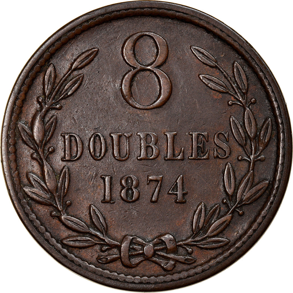Coin, Guernsey, Victoria, 8 Doubles, 1874, Heaton, Birmingham, EF(40-45)