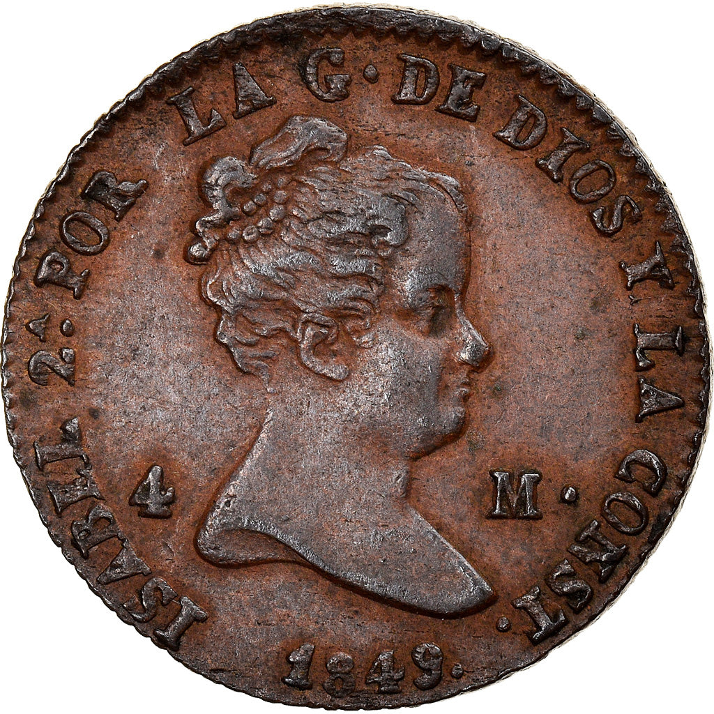 Coin, Spain, Isabel II, 4 maravedis, 1849, Segovia, VF(30-35), Copper, KM:530.3