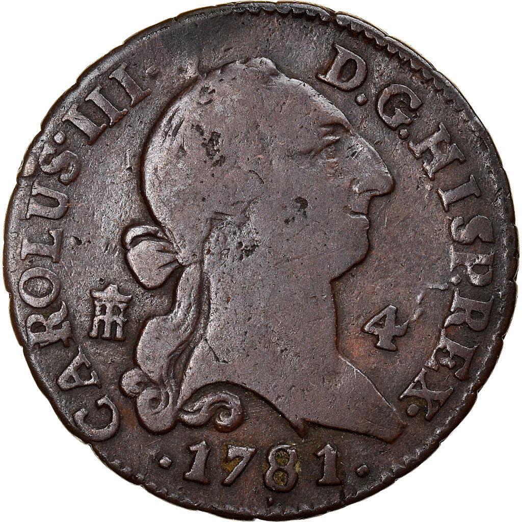 Moneda, España, Charles III, 4 maravedis, 1781, Segovia, BC, Cobre, KM:407.2
