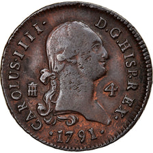 Coin, Spain, Charles IV, 4 maravedis, 1791, Segovia, F(12-15), Copper, KM:427