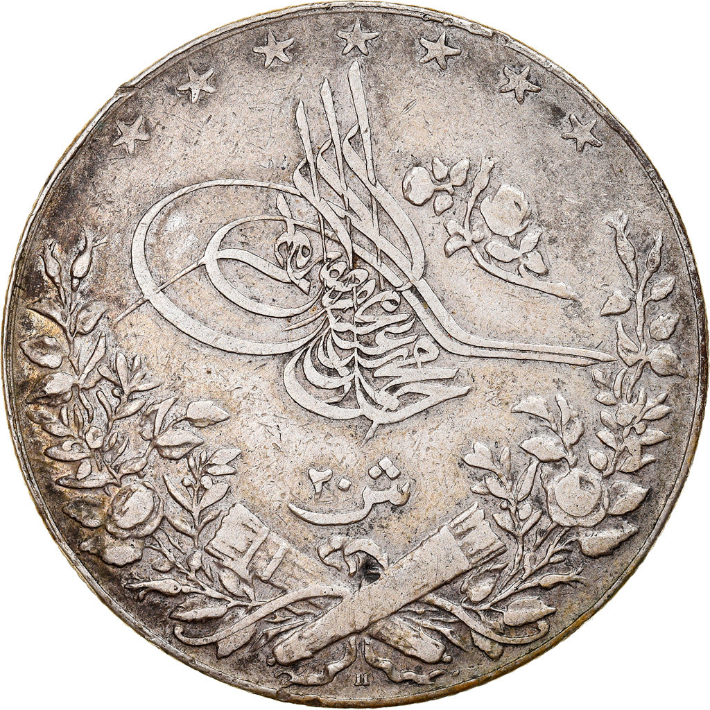 Monnaie, Égypte, Muhammad V, 20 Qirsh, 1911/AH1327, Misr, TB+, Argent, KM:310