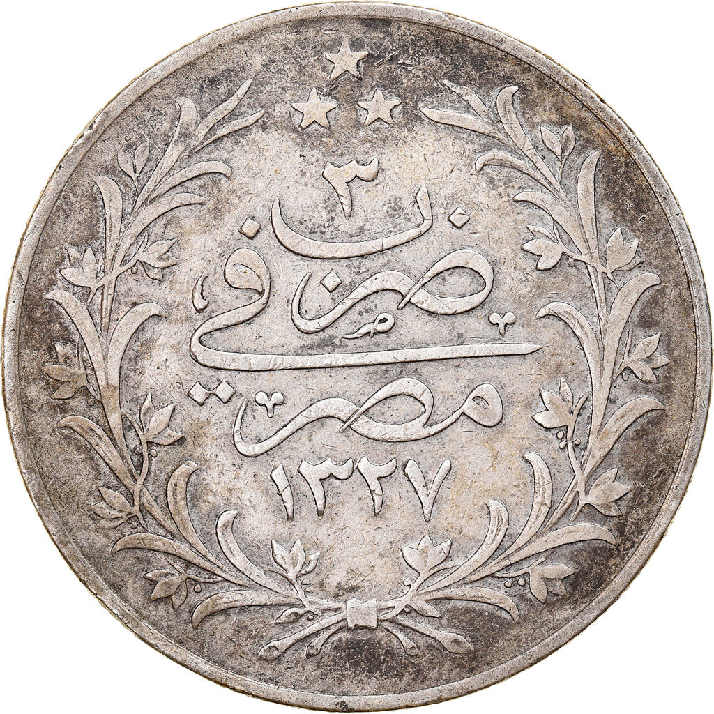 Monnaie, Égypte, Muhammad V, 20 Qirsh, 1911/AH1327, Misr, TB+, Argent, KM:310