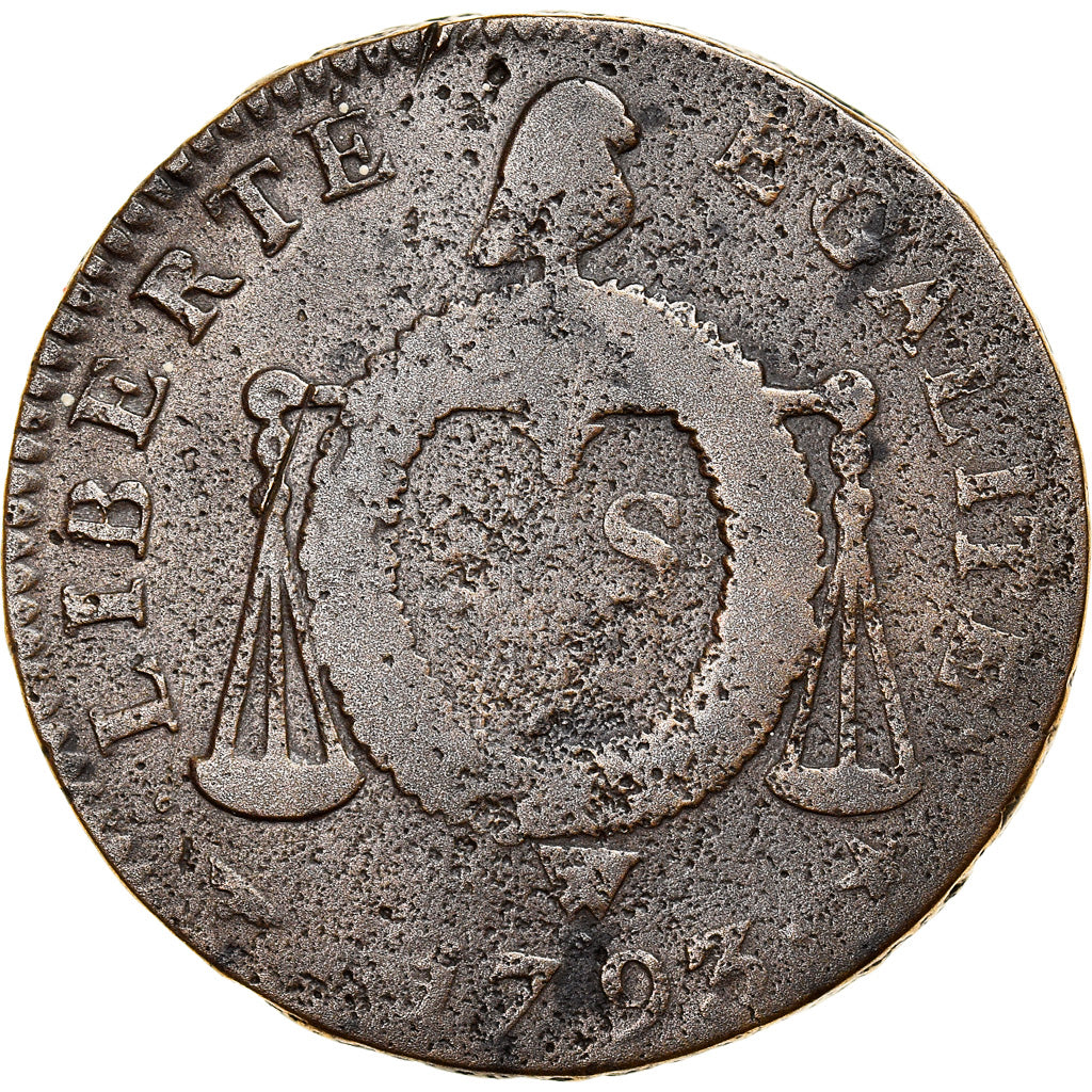 Moneta, Francia, Louis XVI, 2 sols à la Balance, 1793 - AN II, Arras, B+
