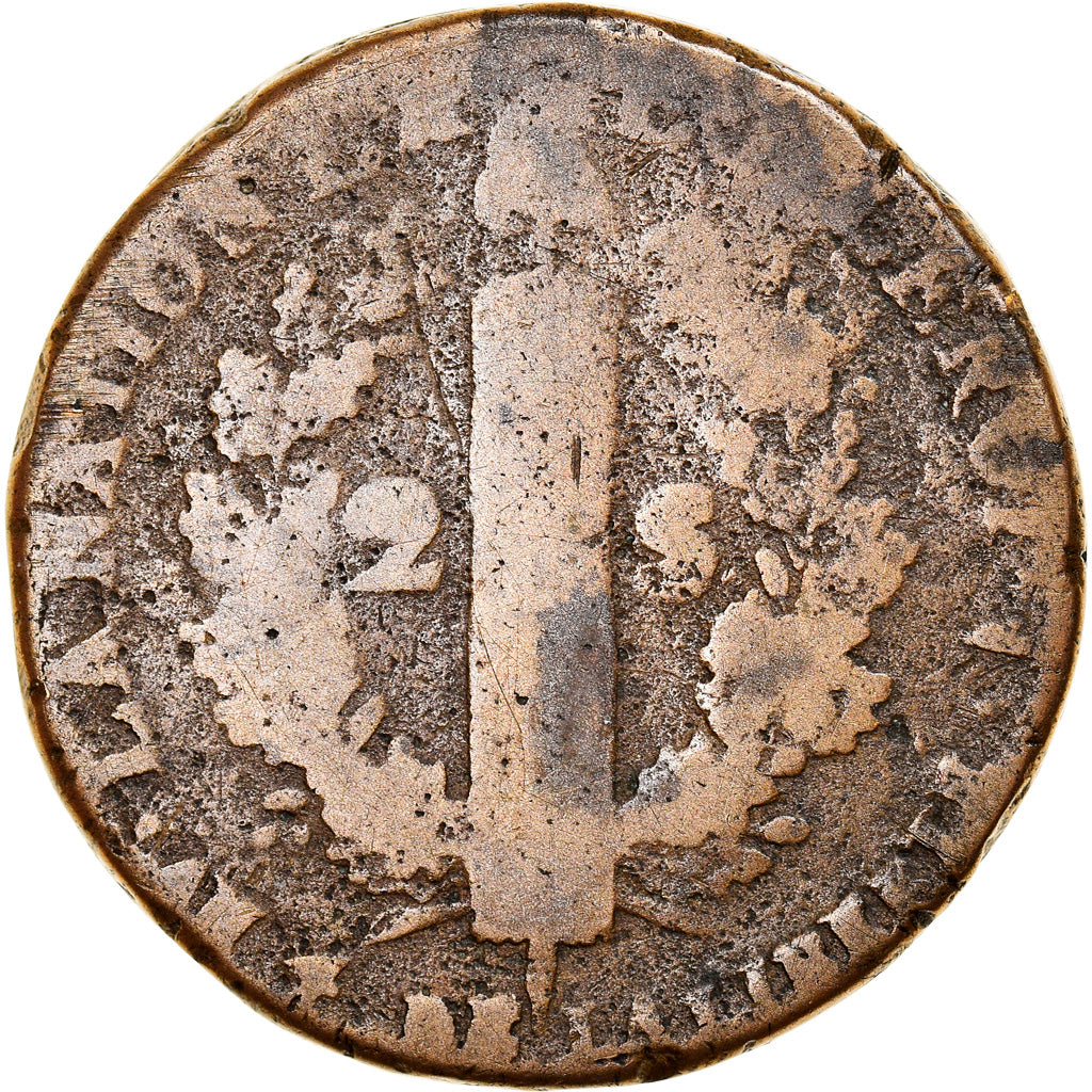 Moeda, França, Louis XVI, 2 sols françois, 2 Sols, 1792, Lille, VG(8-10)