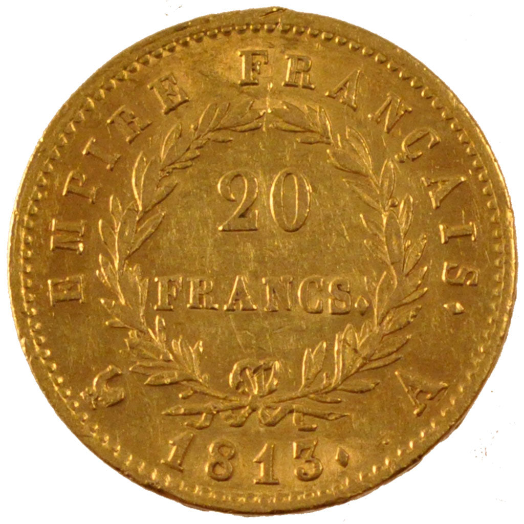 FRANCE, Napoléon I, 20 Francs, 1813, Paris, KM #695.1, AU(50-53), Gold, Gadoury 