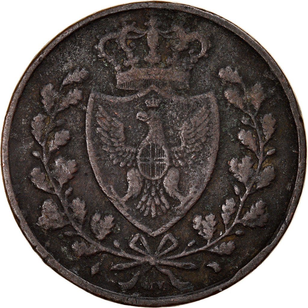 Moneta, DEPARTAMENTY WŁOSKIE, SARDINIA, Carlo Felice, 5 Centesimi, 1826