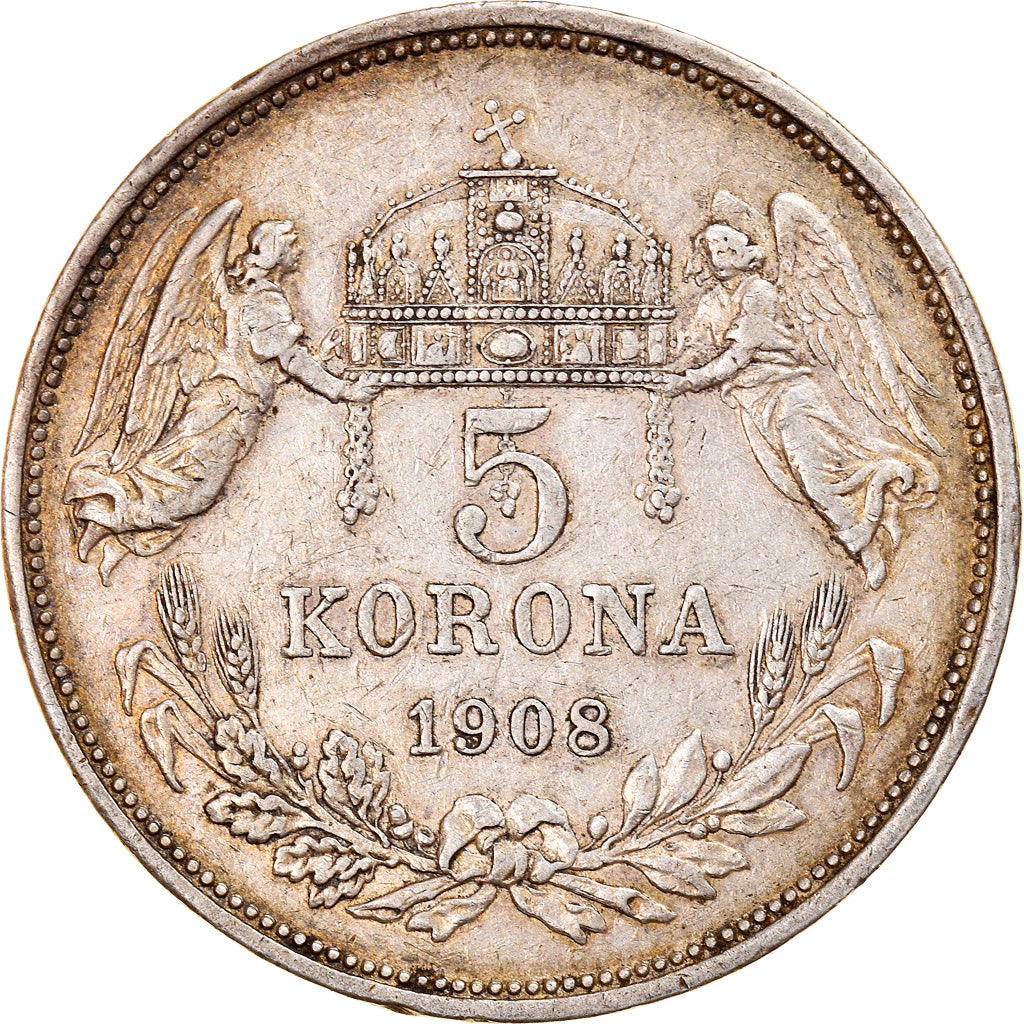 Coin, Hungary, Franz Joseph I, 5 Korona, 1908, Kormoczbanya, EF(40-45), Silver