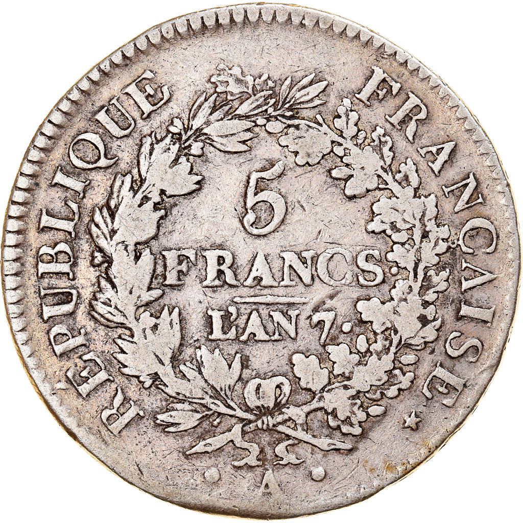 Coin, France, Union et Force, 5 Francs, AN 7, Paris, VF(20-25), Silver