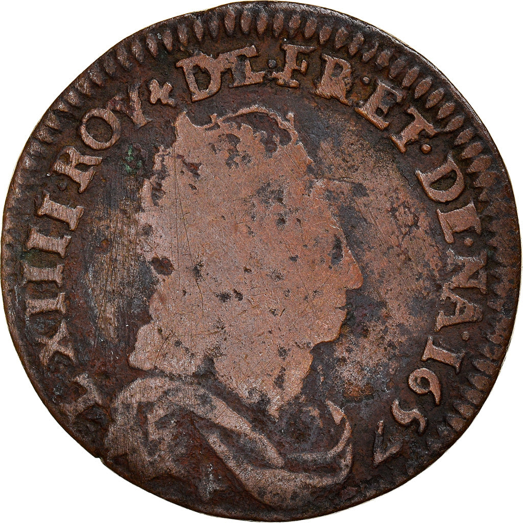 Moneta, Francia, Louis XIV, Liard de France au buste juvénile, deuxième type