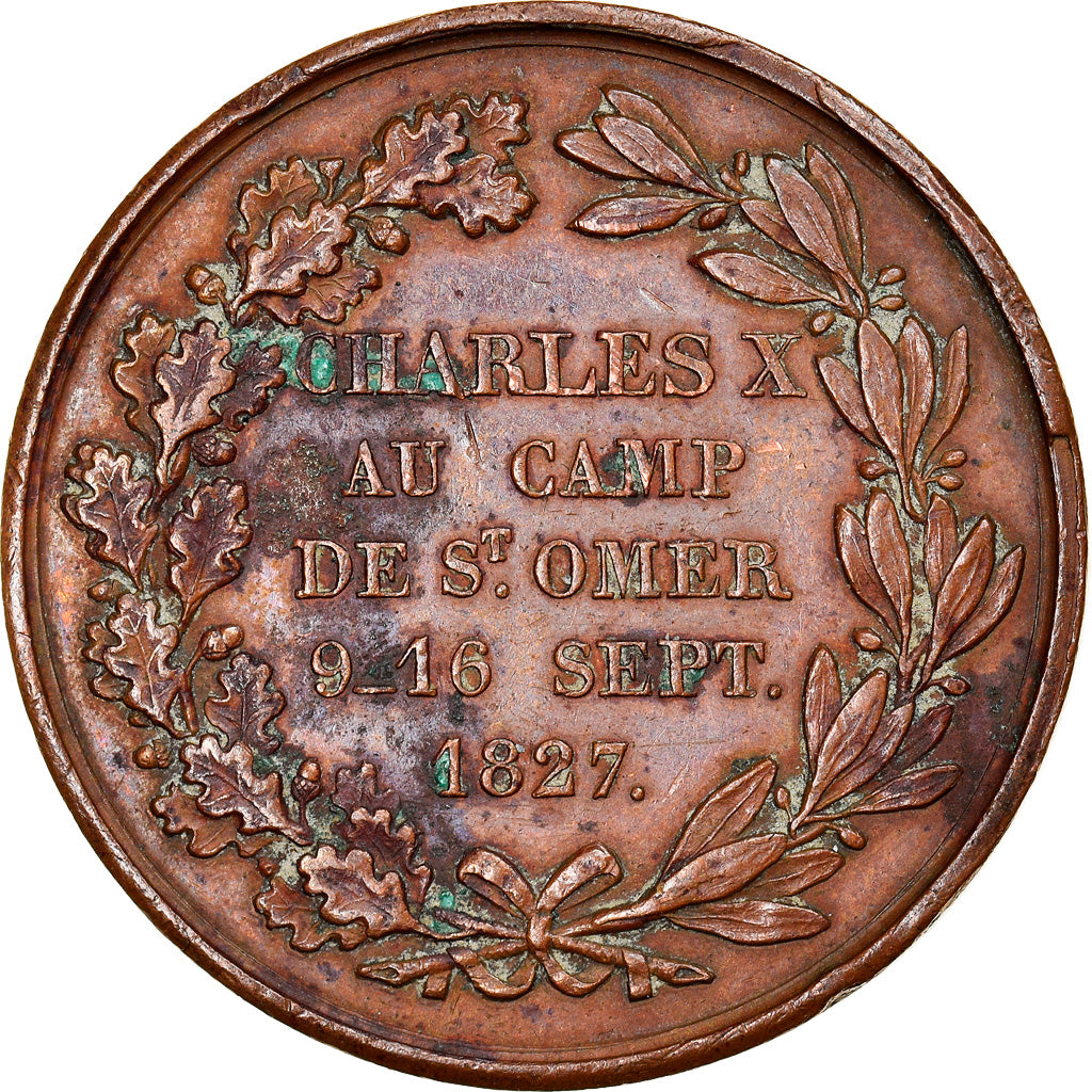 France, Token, Charles X au Camp de Saint-Omer, 1827, Dubois.E, EF(40-45)