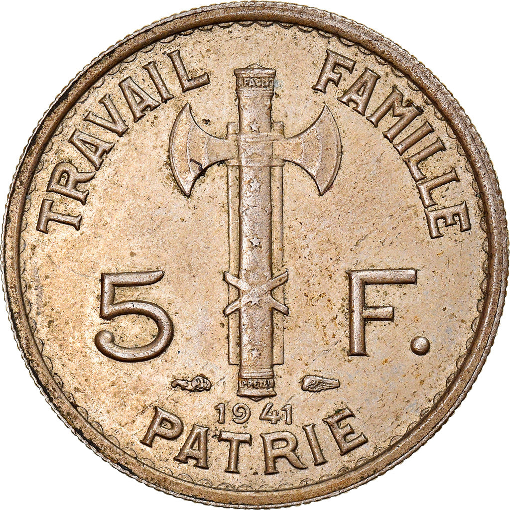 Monnaie, France, TRAVAIL / FAMILLE / PATRIE, 5 Francs, 1941, Paris, SUP