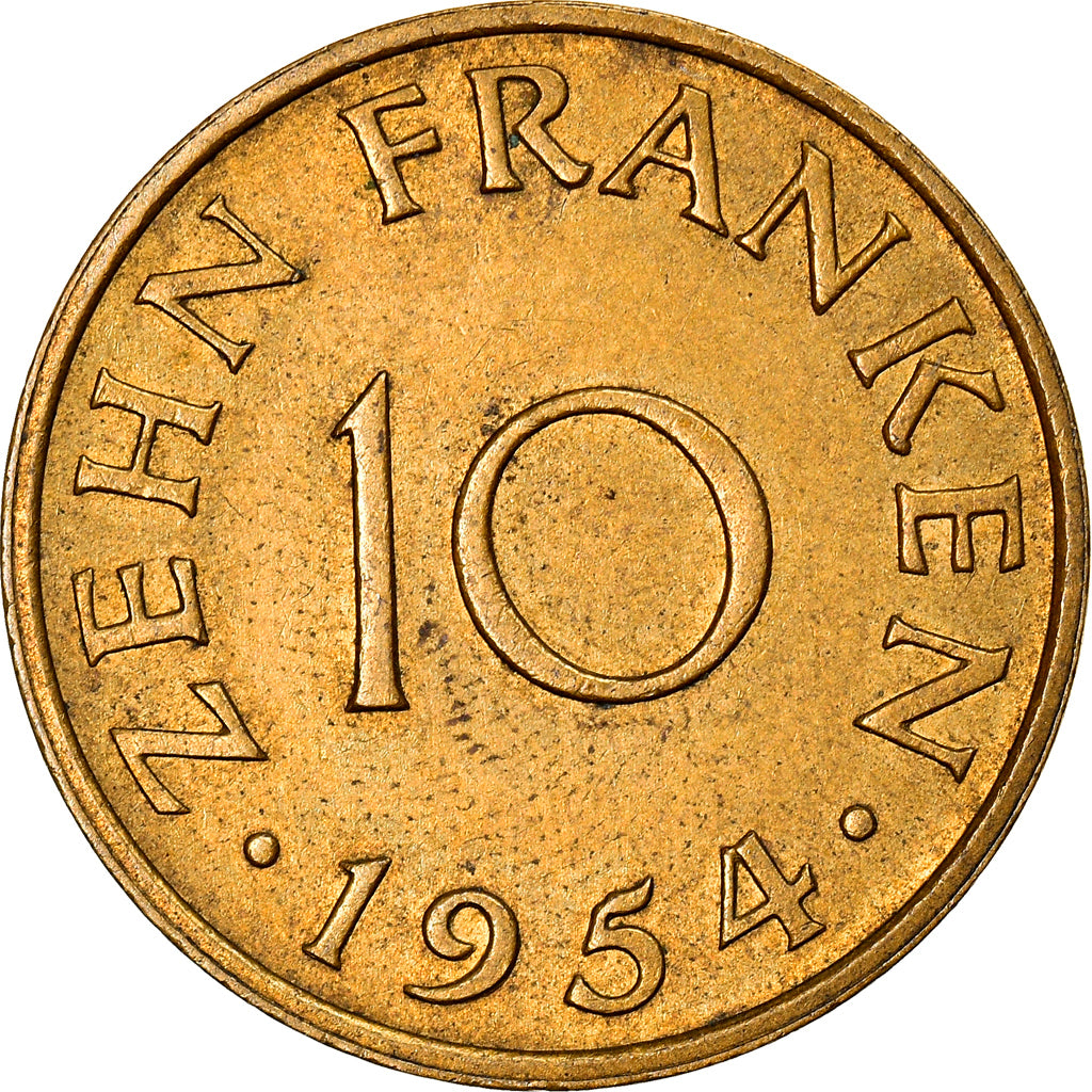 Monnaie, SAARLAND, 10 Franken, 1954, Paris, TTB, Aluminum-Bronze, KM:1