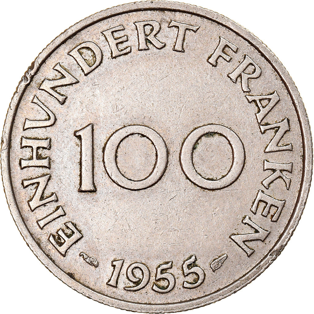 Moneta, SAARLAND, 100 Franken, 1955, Paris, MB+, Rame-nichel, KM:4