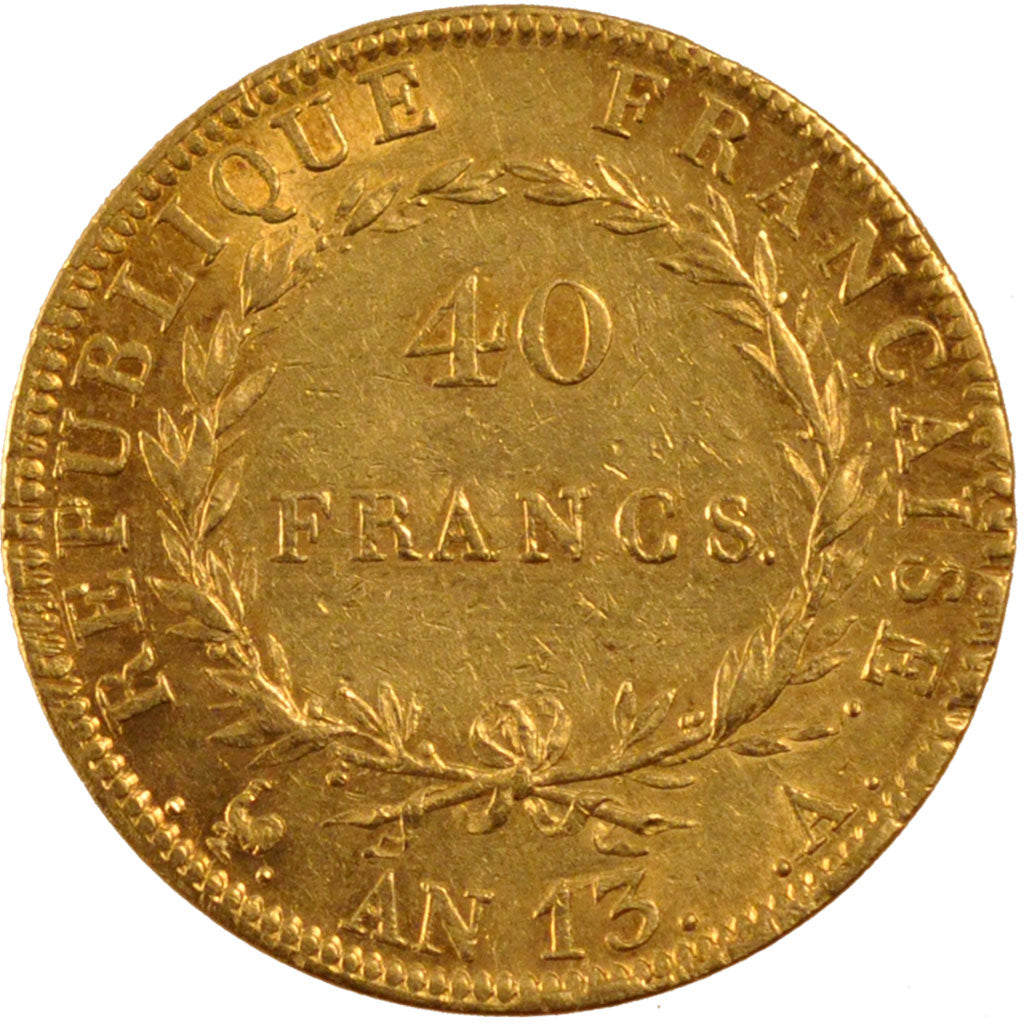 FRANCE, 40 Francs, 1805, Paris, AU(50-53), Gold, Gadoury #1081, 12.93