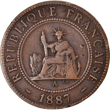 Moeda, INDOCHINA FRANCESA, Cent, 1887, Paris, VF(20-25), Bronze, KM:1