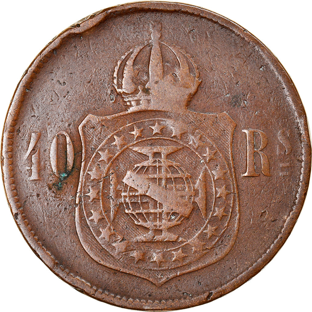 Moneda, Brasil, Pedro II, 40 Reis, 1873, BC+, Bronce, KM:479