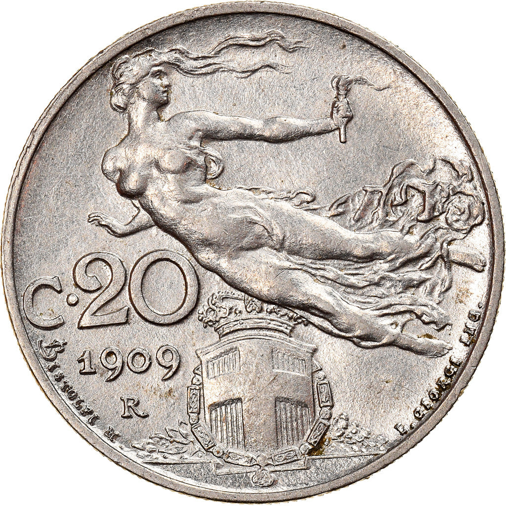Coin, Italy, Vittorio Emanuele III, 20 Centesimi, 1909, Rome, AU(50-53), Nickel