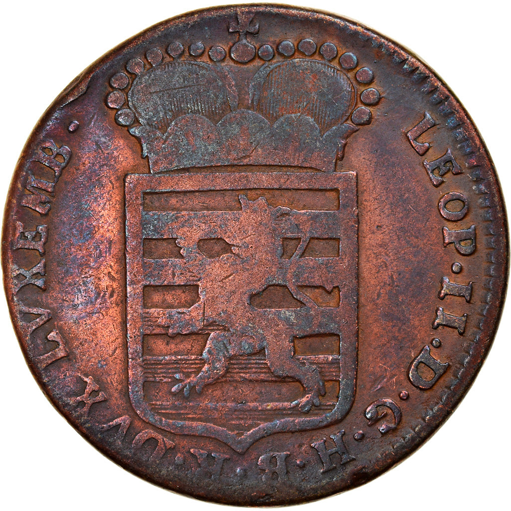 Moneta, Lussemburgo, Leopold II, 1 Sol, 1790, Günzburg, B+, Rame, KM:15