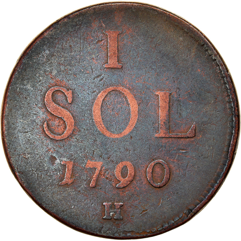 Moneta, Lussemburgo, Leopold II, 1 Sol, 1790, Günzburg, B+, Rame, KM:15