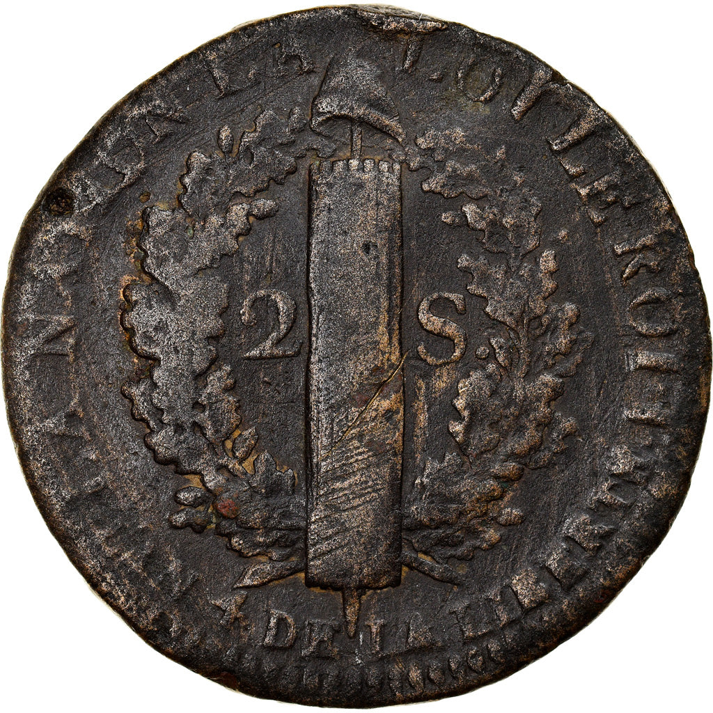 Coin, France, Louis XVI, 2 sols françois, 2 Sols, 1792, Lille, F(12-15)