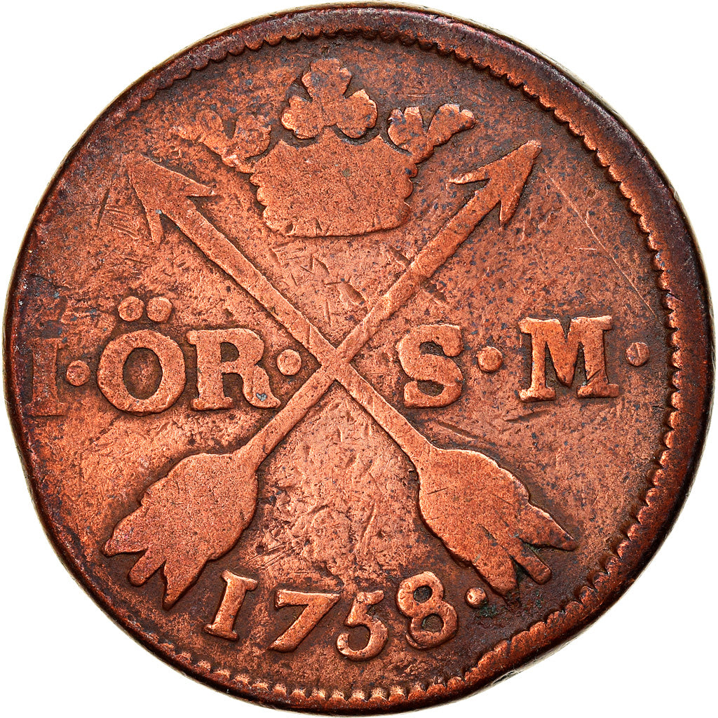 Monnaie, Suède, Adolf Frederick, Ore, S.M., 1758, B+, Cuivre, KM:460