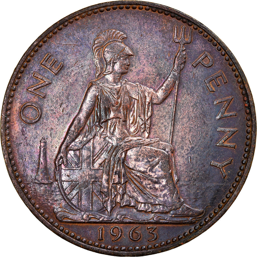 Coin, Great Britain, Elizabeth II, Penny, 1963, EF(40-45), Bronze, KM:897