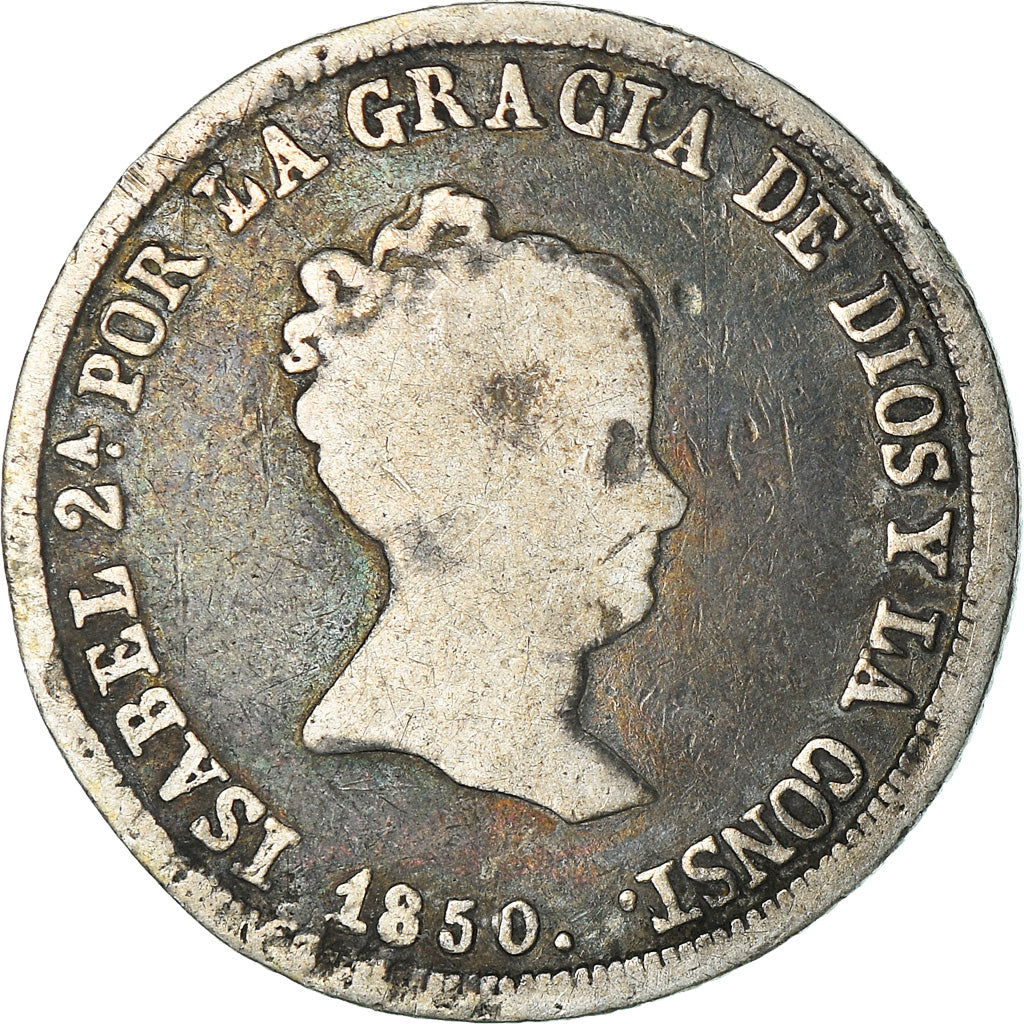 Coin, Spain, Isabel II, 2 Reales, 1850, Seville, VF(20-25), Silver, KM:526.2