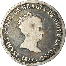 Coin, Spain, Isabel II, 2 Reales, 1850, Seville, VF(20-25), Silver, KM:526.2