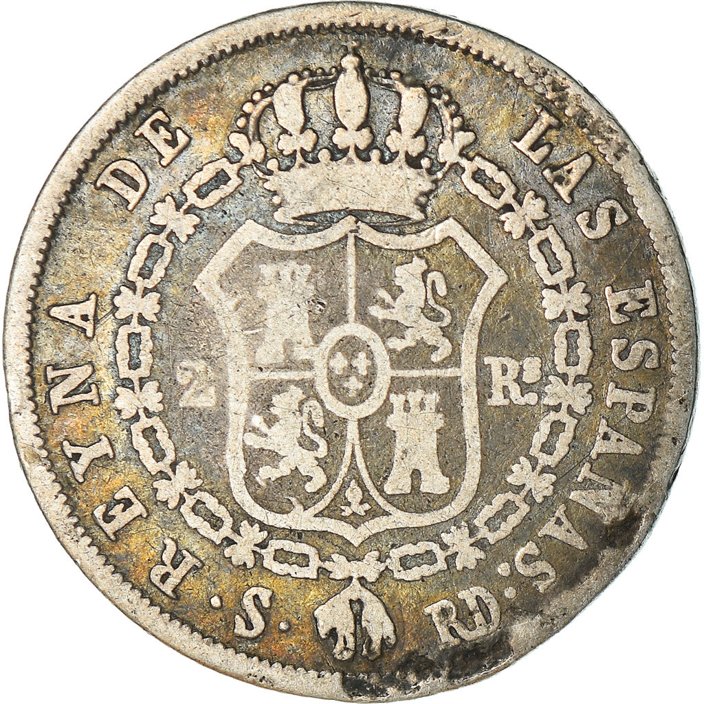Coin, Spain, Isabel II, 2 Reales, 1850, Seville, VF(20-25), Silver, KM:526.2