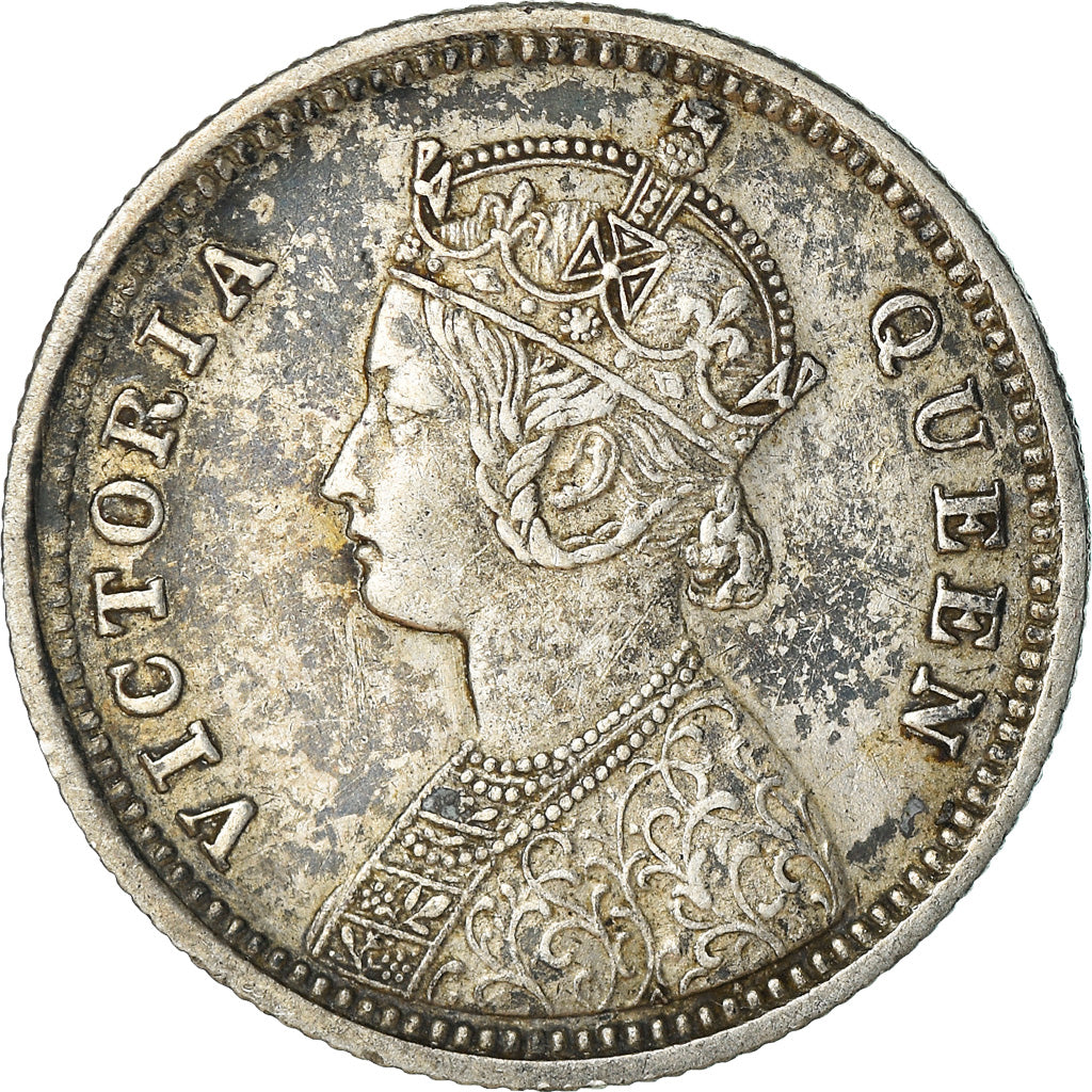 Coin, INDIA-BRITISH, Victoria, 1/4 Rupee, 1875, Bombay, EF(40-45), Silver